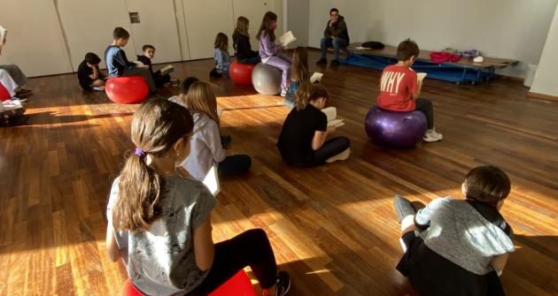 English on yoga balls. English on yoga balls.